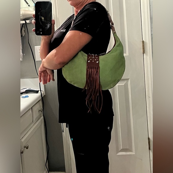 Cole Haan vintage green G series suede purse with jewel embellishments - Picture 10 of 12